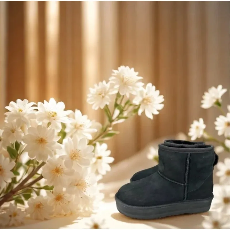 

Модные каштановые зимние сапоги на одной пуговице с низким вырезом 2-в-1, кожа, овечий мех, шерсть, теплые, толстые, размеры 35-42