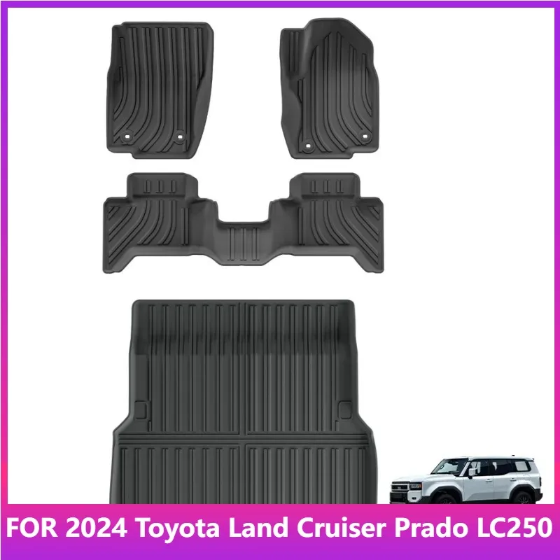 

Коврики для 2024 Toyota Land Cruiser Prado LC250, 5 мест, только подходят для правого руля, автомобильные коврики, коврик для багажника, TPE, 3D коврик для ног, черный