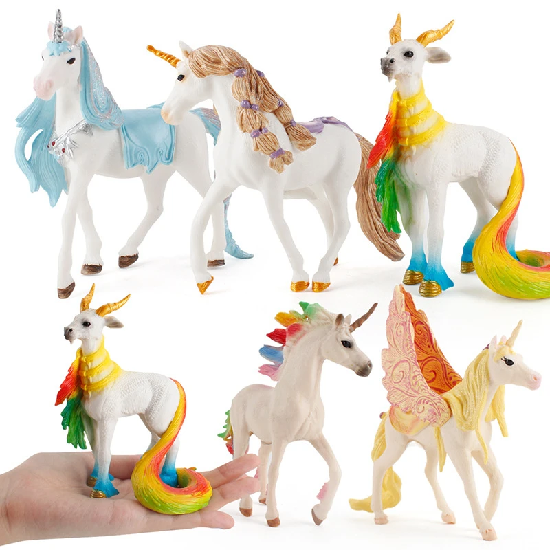 New Animal Toys Simulation Pegasus Unicorn Model Mythical Elves Elf Pegasus Action Figures Model PVC Rainbow Horse Children Gift