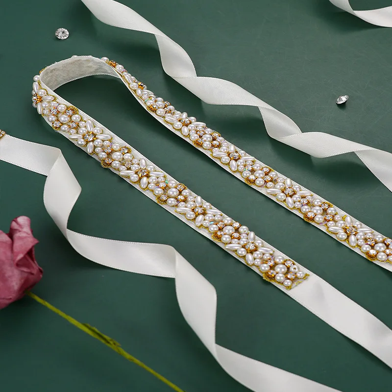 

Luxury Hand-Sewn Pearl & Rhinestone Bridal Waist Cincher, Embellished Wedding Dress & Evening Accessories