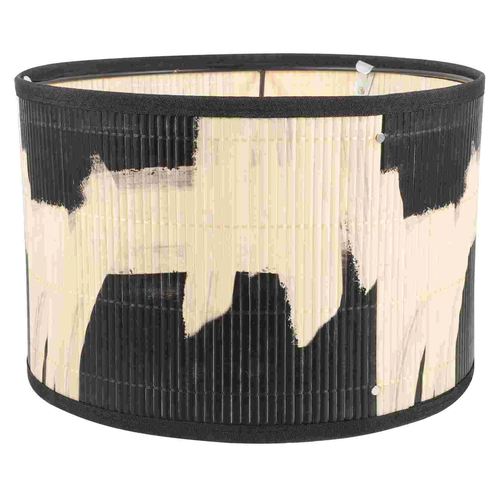 

Printed Abstract Retro Style Folk House Decorative Lamp Bamboo Crafts Painting Lampshade Pendant Shades Only Natural Unique