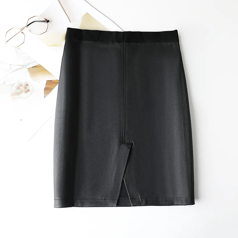 2023 Genuine Leather Skirt Autumn and Winter New Mid Skirt Temperament Commuting Back Split Elastic Wrap Hip Elastic Sheepskin H