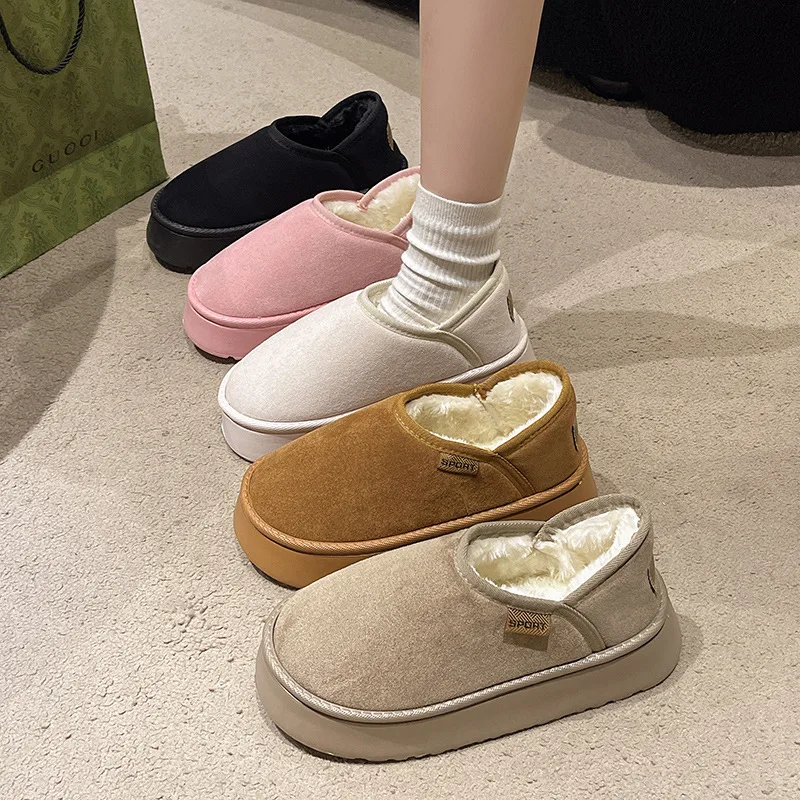 Comwarm Women Slippers Thick Sole Warm Slides Fashion Comfort Home Shoes Fluffy Plush Lining Cotton Shoes For Indoor And Outdoor