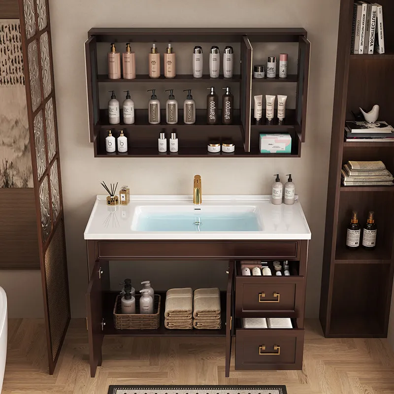 Partitions Wooden Bathroom Cabinet Storage Mirror Perfume Organizer Toilet Bathroom Cabinet Display Gabinete Home Furniture
