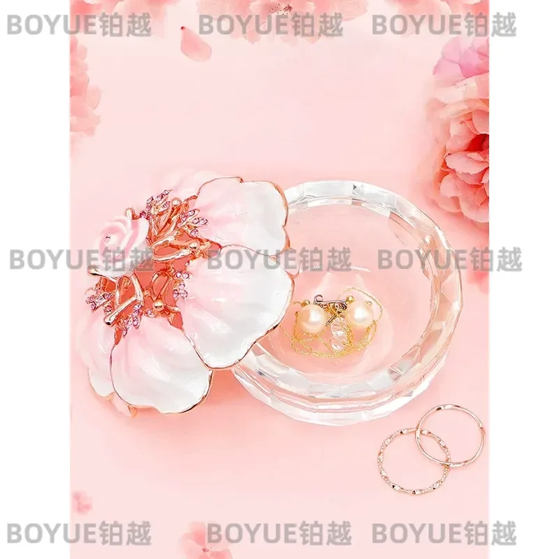 Rose Crystal Jewelry Box Flip Storage Organizer for Earrings Rings Wedding Gift Ornament Elegant Display Case Holder