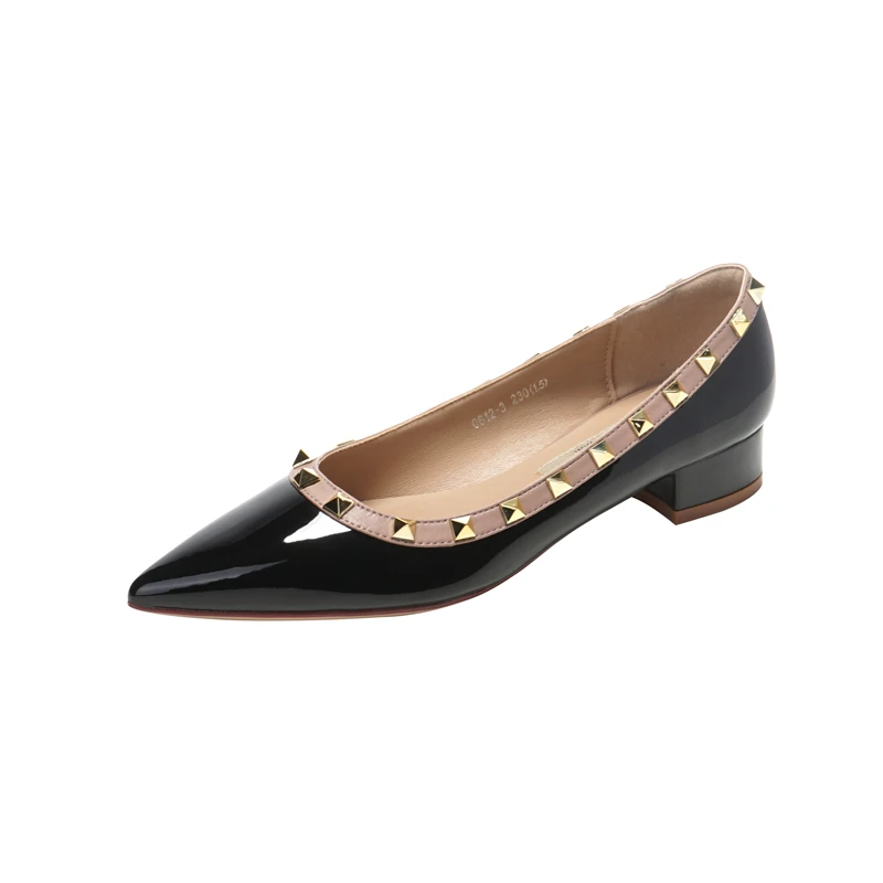 Popular Classic Black Patent Leather Rivet Flat Women Shoes Loafers Ballet Shoes White Mary Jane Pumps Walking Driving