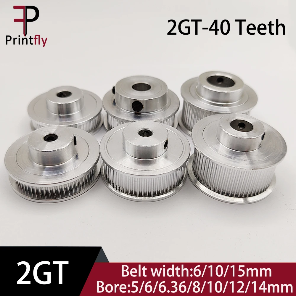 

Printfly 40Teeth 2M 2GT Synchronous Pulley Bore 5/6/6.35/ 8/10/12/14mm For Width 6/10/15mm GT Timing Belt GT2 Pulley Belt 40T