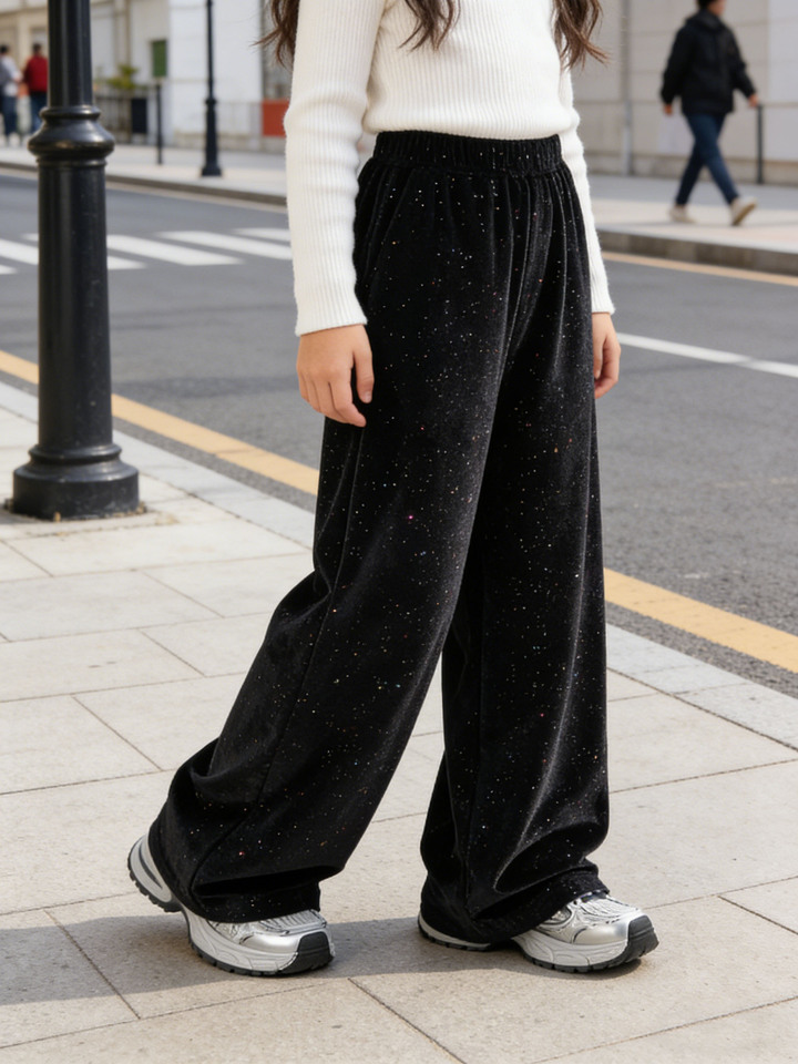  Girls' fashionable long pants for spring and autumn, girls' outdoor casual solid color bright face wide leg pants 