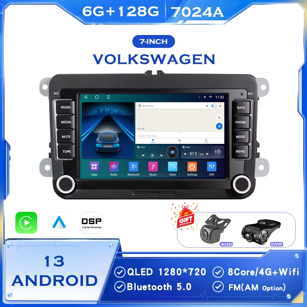 

BINGFAN 7 inch 8-Core Android Car Radio for VW Golf 5/6/Passat B7 - Wireless CarPlay 4G GPS