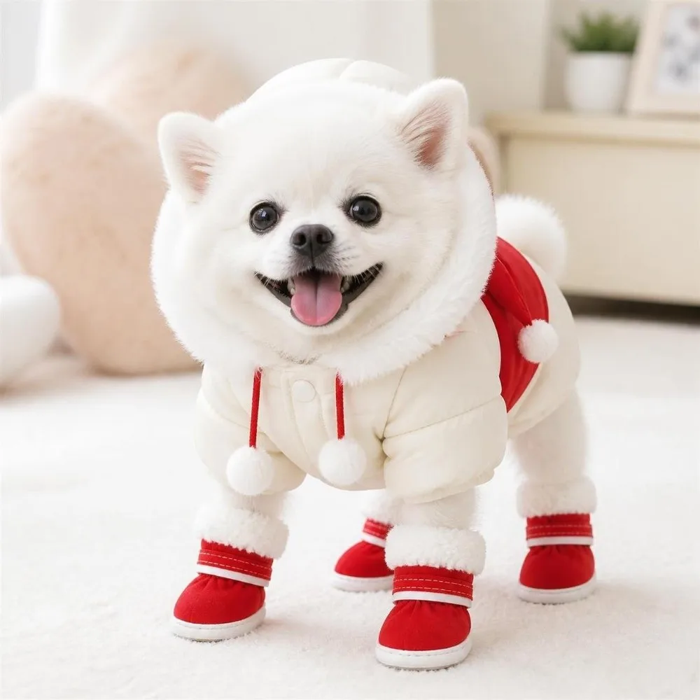 4 Stück Modische Warme Winter-Hundeschuhe Rutschfeste Katzen- und Welpensocken Verdickte Baumwoll-Hundeschuhe für Kleine und Mittelgroße Hunde – Detail 11