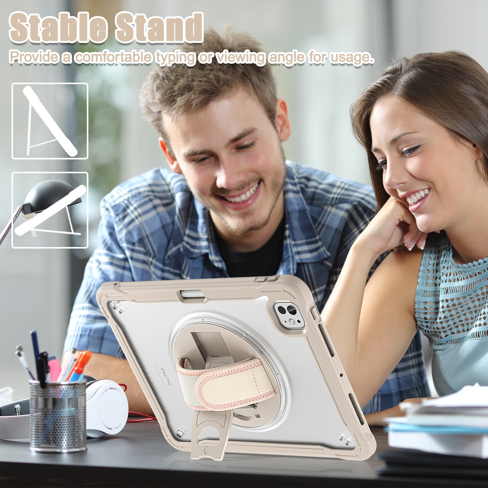 Rotation Stand Tablet Case For iPad Pro 13 11 M4 Air 4 5 6 7 8 9 10th Generation Mini Hand Band Shockproof Clear Hard Cover