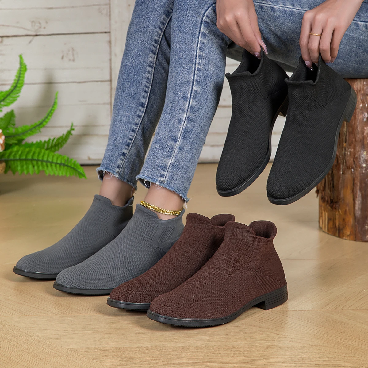 Zapatos Minimalistas para Mujer, Estilo Descalzo, Horma Ancha, Tacón Grueso, Transpirables, Suela Delgada, Cómodos, Casuales, Tipo Calcetín