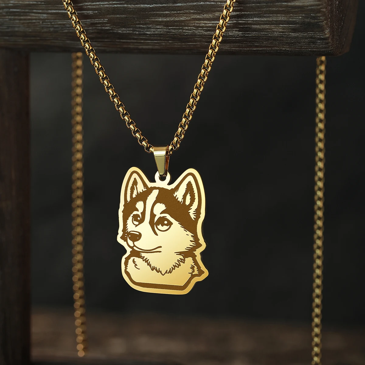 QIAMNI Husky Dog Pendant Necklace for Women Men Stainless Steel Jewelry Cute Animal Pet Choker Neck Chain Birthday Gifts