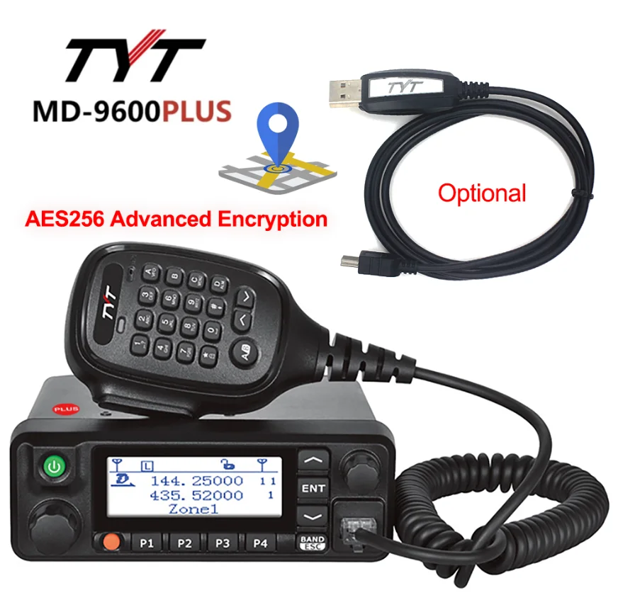 TYT MD-9600 PLUS GPS 50/45/25W Dual Band DMR Mobile Radio AES 256 CarTruck Transceiver 136-174MHz 400-480Mhz Amateur Radio