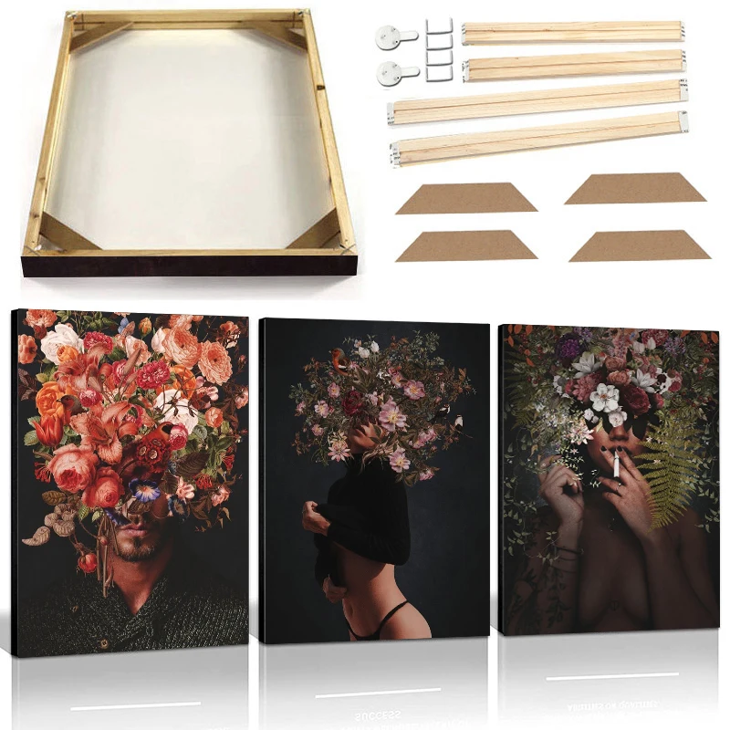 Flowers Head Man Woman Vintage Poster Prints with Frame Sexy Smoking Woman Wall Art Canvas Painting Modern Abstract Picture