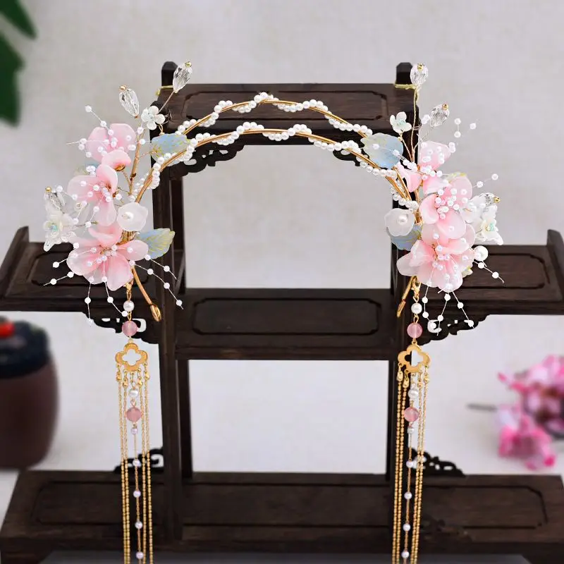 Kwastje Hanfu Haarband Schattige Chinese Haaraccessoires Parel Bloemen Hoofdband Reizen Fotografie Fee Cosplay Haar Hoofddeksels Sieraden