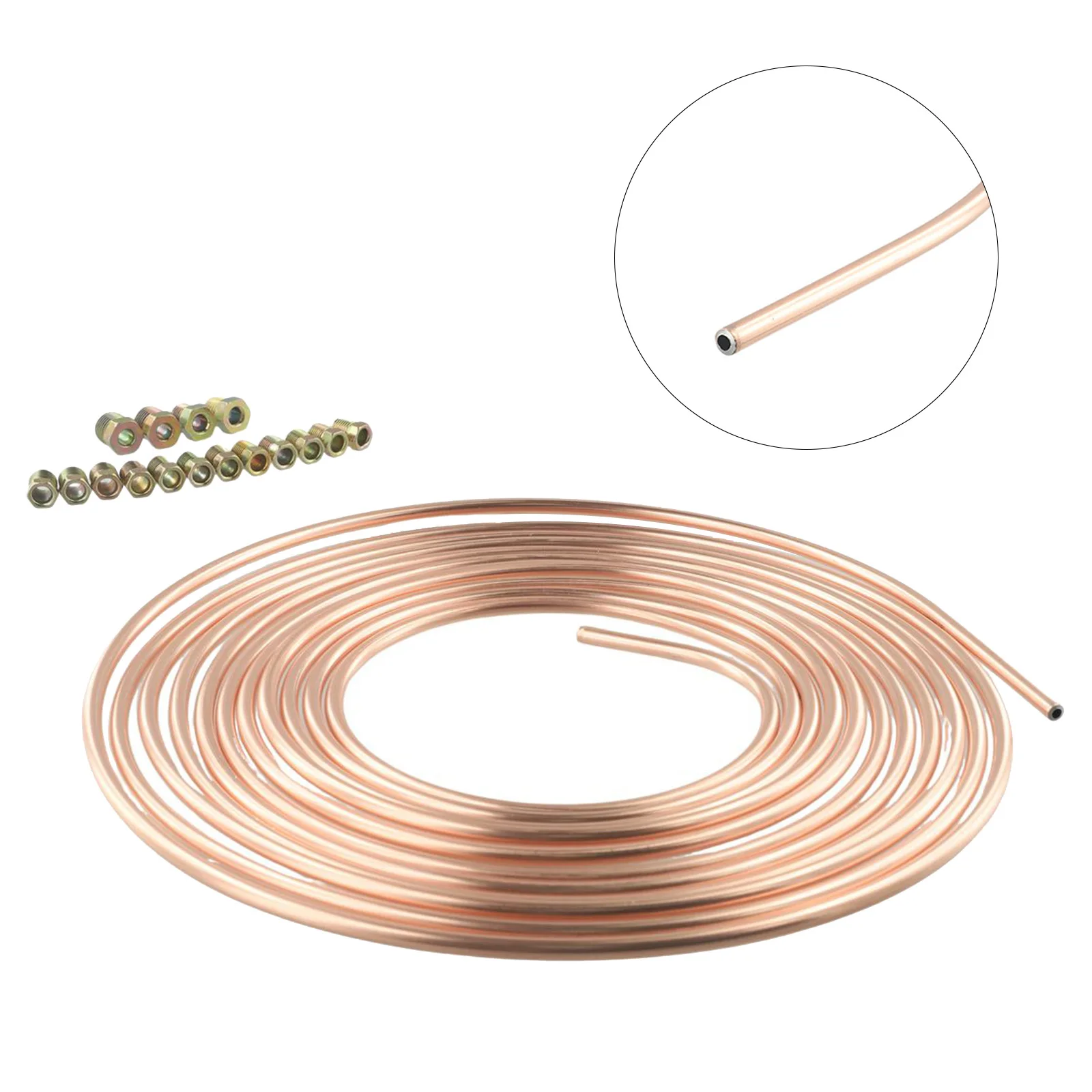 1 Set Car Roll Tube Coil Of 1/4 OD Copper Nickel Brake Pipe Hose Line Piping Tube Tubing Anti-rust With Tube Nuts 25ft 7.62m