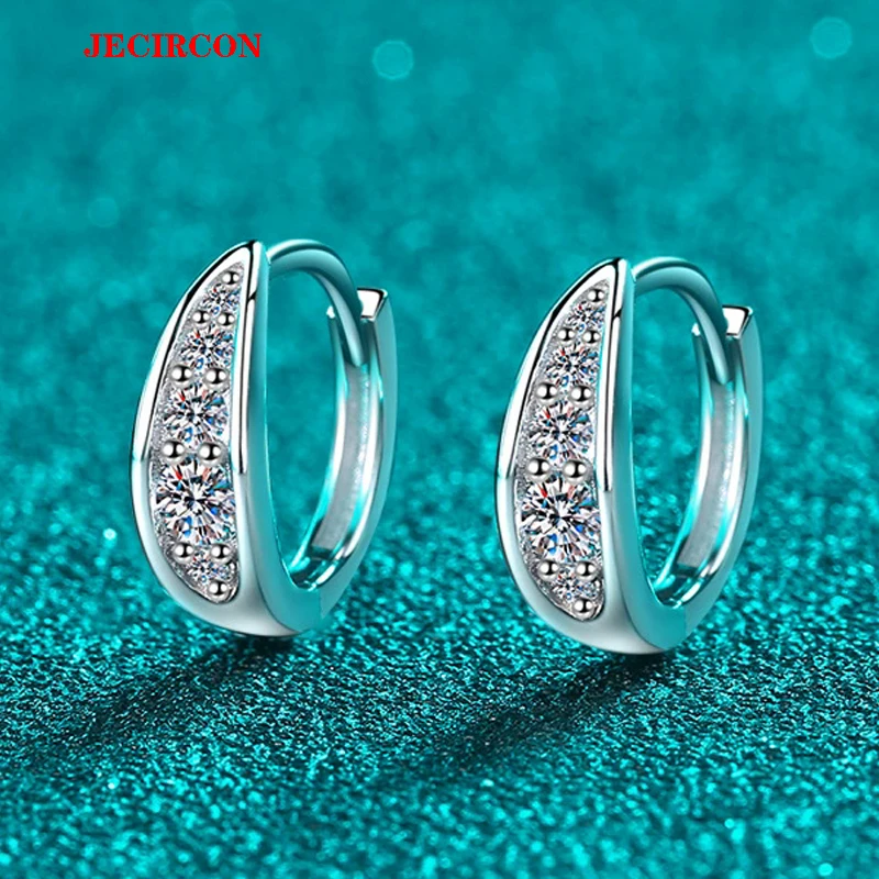 

JECIRCON Hot Sale! S925 Sterling Silver Mini All Moissanite Hoop Earrings for Women, Sparkling Stylish, Chic Huggie type Design