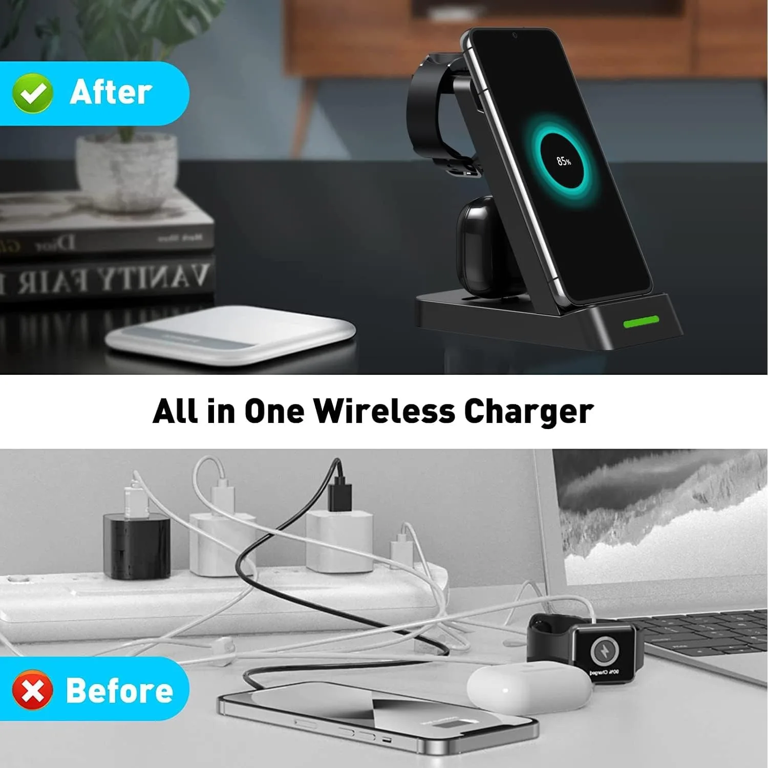 3 in 1แท่นชาร์จไร้สาย15W สำหรับ Galaxy Watch 5 4 Samsung S23 S22 Xiaomi Huawei ชาร์จโทรศัพท์ได้อย่างรวดเร็วแท่นชาร์จ