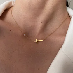 XIYANIKE 316L Stainless Steel Necklace for Women Vintage Style Gold Color Cross Shape Women's Necklace Ladies Jewelry Party Gift