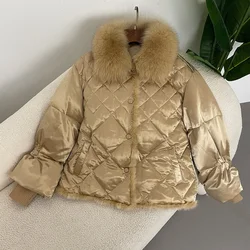 Down Jacket Women Autumn Winter New Fox Fur Large Fur Collar Mink Fur Puffer Jacket Short Casual 90 White Duck Down Coat Warm