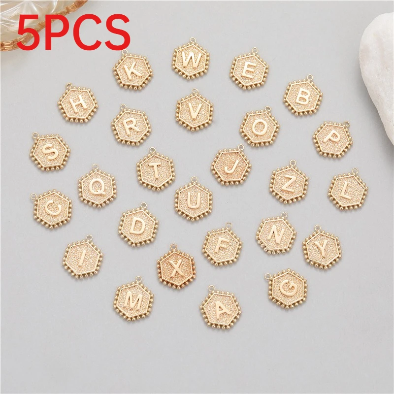 5Pcs Rivet Hexagonal 26 Alphabet Letter Charms DIY Jewelry Making Accessories For Earrings Bracelets Necklace