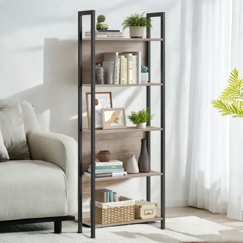 

Industrial Bookcase, 5Tier Bookshelf For Livingroom