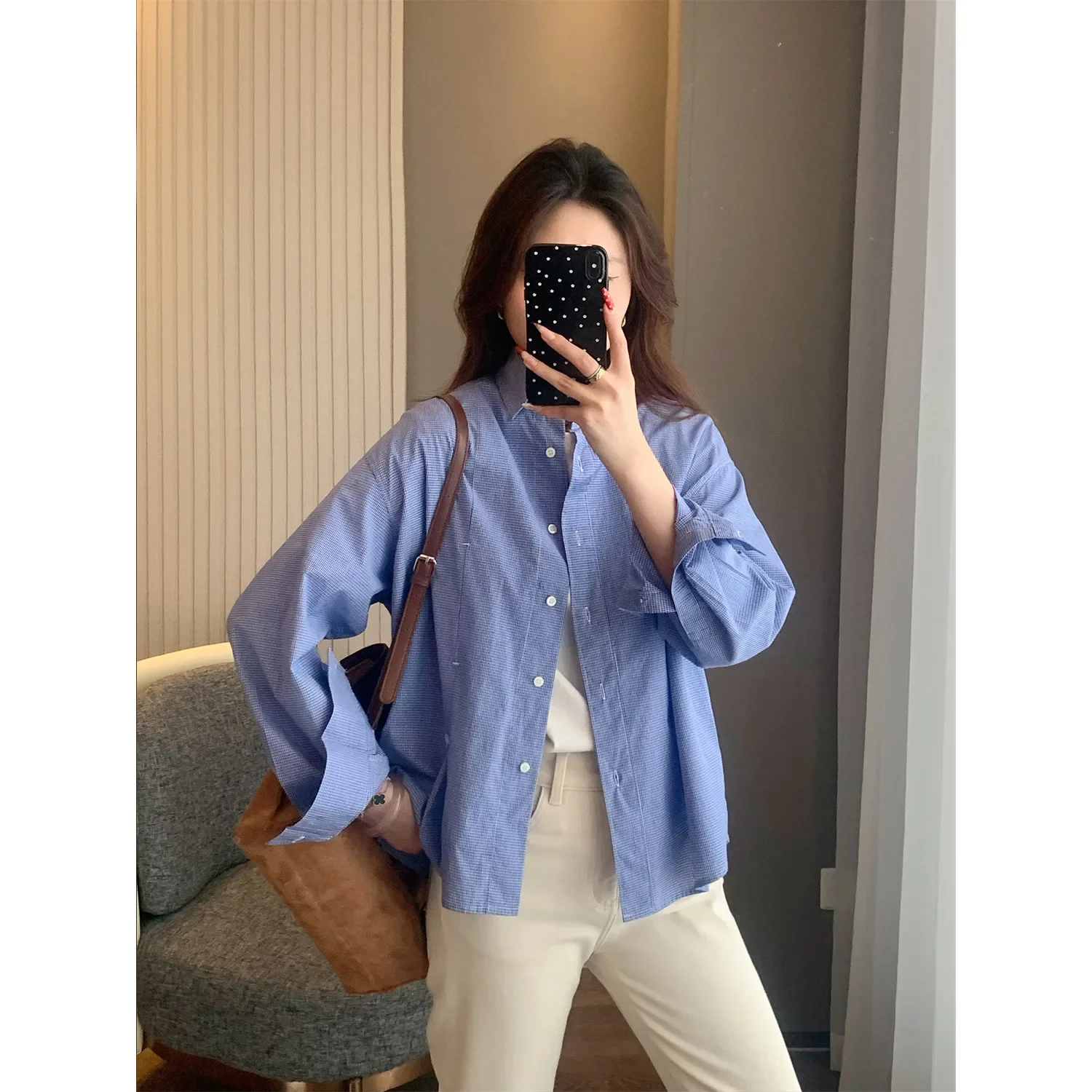 

Женская рубашка с длинным рукавом из 100% хлопка, с отложным воротником, повседневная, с небольшой вышивкой, в корейском стиле, для ранней весны, с эффектом омоложения