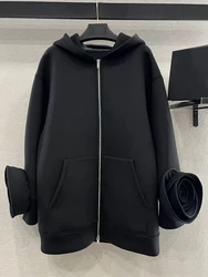 Designer long-sleeved decal zipper hooded air cotton Cardigan Jacket 2024 Fall women's new fashion loose mid-length jacket