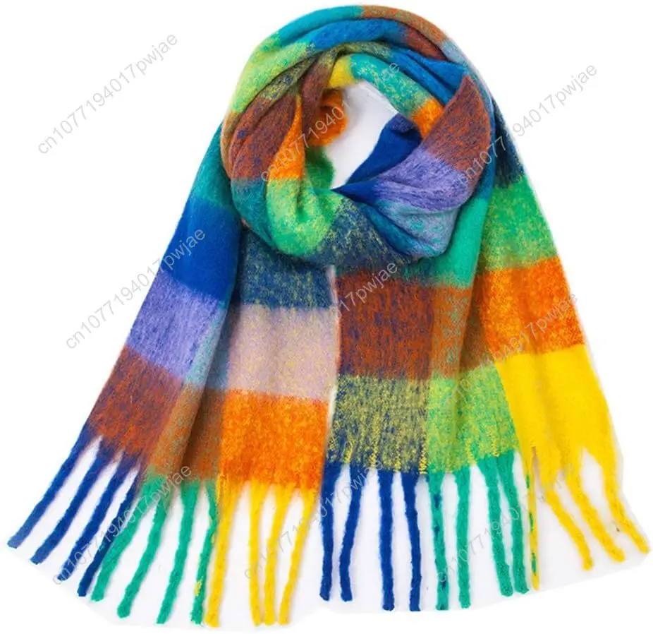 

Yatemiole Women's Cashmere Big Coloured Checked Scarf Winter Warm Wrap Scarf
