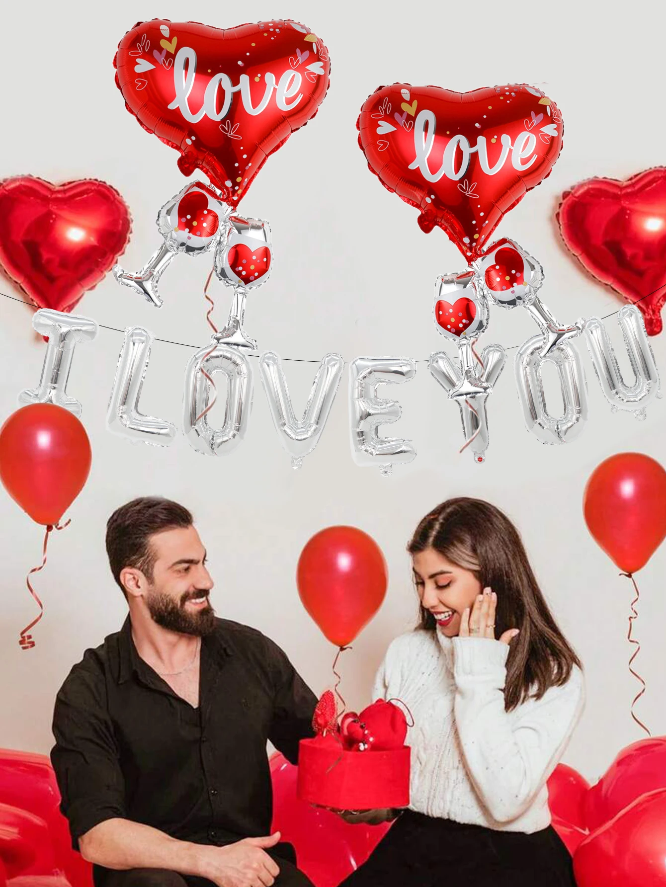 24pcs/set Valentine's Day I love you balloon set, 16-inch silver I LOVE YOU, suitable for Valentine's Day and anniversary