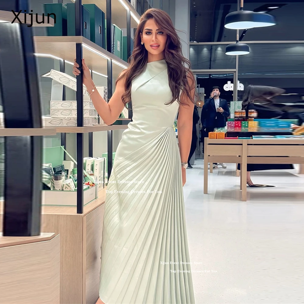 Xijun élégant crêpe robes de soirée courtes froncé sans manches robes de bal formelles licou a-ligne robe de bal arabe saoudienne personnalisée