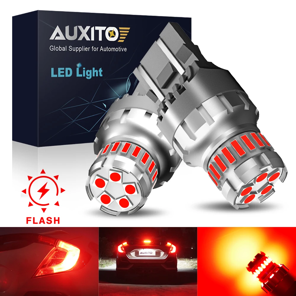 

AUXITO 2Pcs T20 7440 Flash Strobe LED Red Brake Light W21W W21/5W 7443 Srck LED Bulbs Super Bright Car Tail Reversing Lights DRL