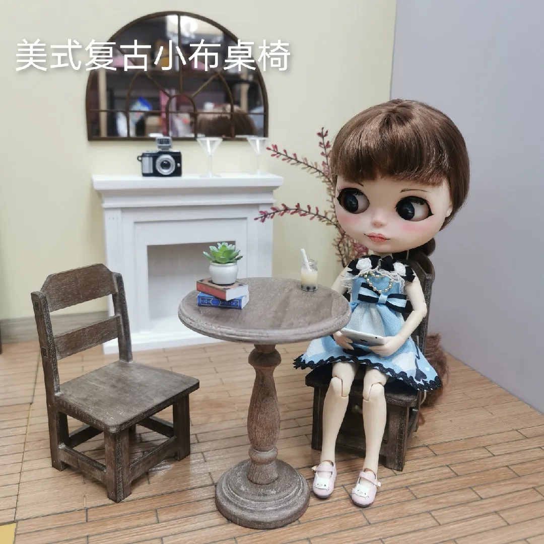 1/6 Doll House Model Furniture Accessories Vintage Wood Round Table Dining Chair Coffee Table Bjd Ob11 Gsc Blyth Lol Miniatures