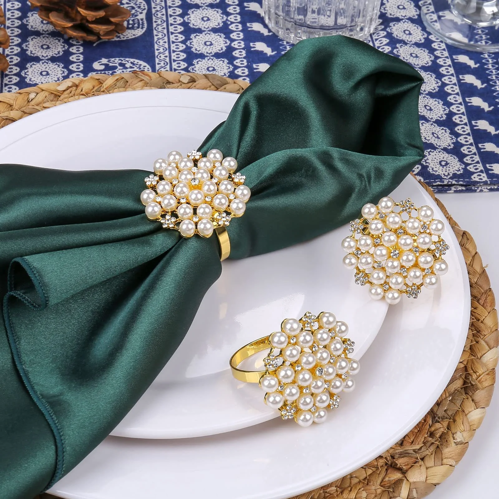 1 Stück Serviettenringe mit Strassperlen, goldene Serviettenringhalter für Weihnachten, Hochzeit, Party, formelle oder lässige Esstischdekoration