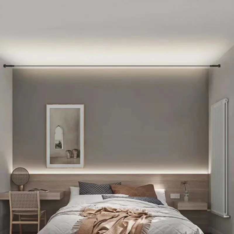 Lâmpada de parede linear preto e branco, tira LED sem luz principal, decoração moderna, fundo da sala de estar, lâmpadas longas