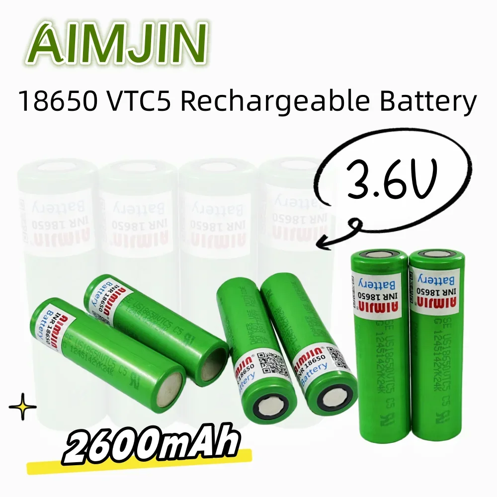 

100% Original 18650 VTC5 3.6V 2600mAh Rechargeable Lithium-ion battery suitable for electronic cigarettes, flashlights etc