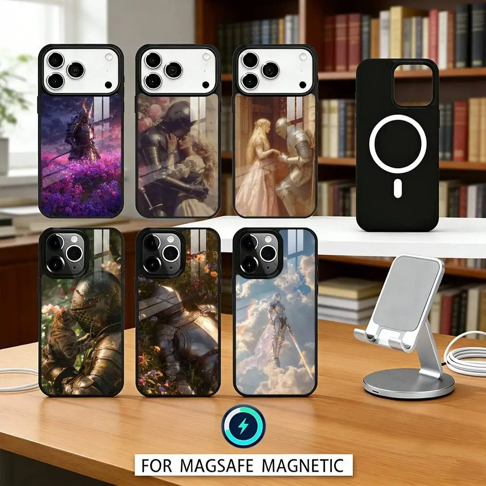 

Самый крутой чехол для телефона с изображением рыцаря для iPhone 17, 16, 15, 14, 13, 12, Pro, Max, магнитный, для беспроводной зарядки MagSafe