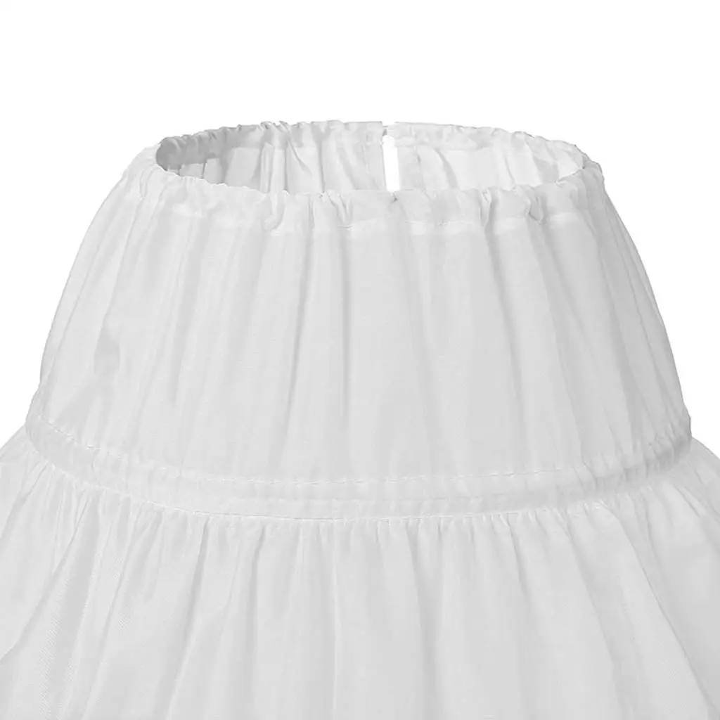 Child Flower Girls Long Petticoat Drawstring Waistband Pleated Trimming 3 Hoops Kids Princess Crinoline Tutu Underskirt