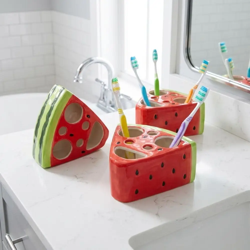

Ceramic Watermelon Toothbrush Holder Waterproof Cartoon Toothpaste Storage Rack Space-Saving Non Slip Bathroom Organizer