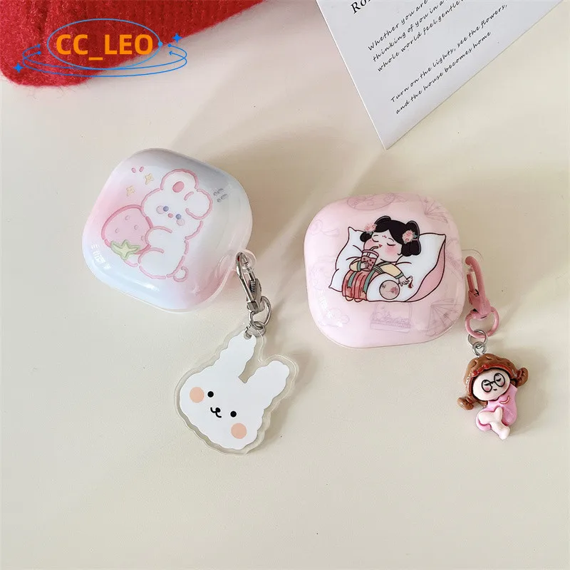 حافظة لهاتف سامسونج جالاكسي Buds Core / Buds FE قلادة أرنب لطيفة لهاتف سامسونج جالاكسي Buds 2 / Buds2 Pro حافظة واقية #5