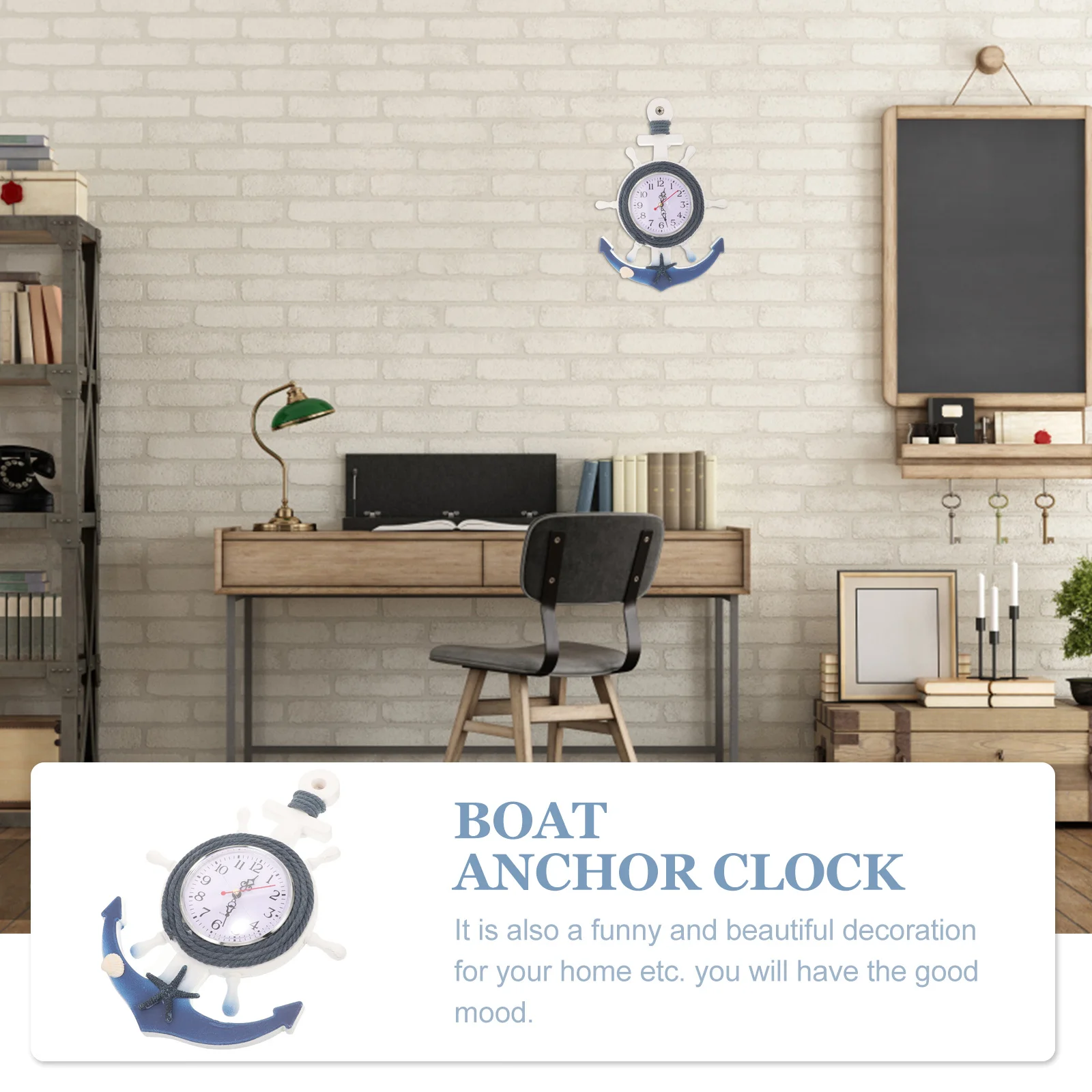 

Mediterranean Style Wall Clock Boat Anchor Star Design Wooden Plastic Clear Mirror Surface Home Living Room Bedroom Decor