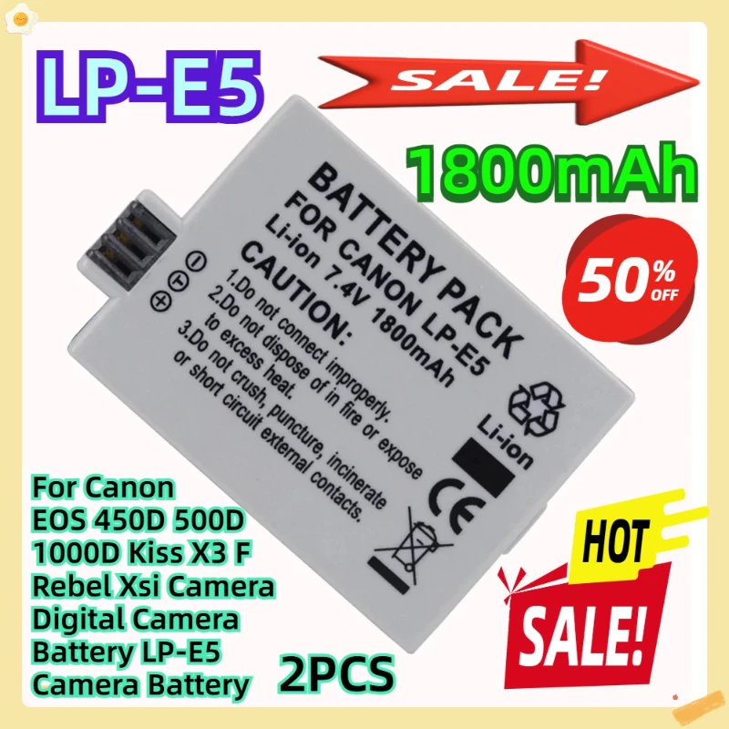 

For Canon EOS 450D 500D 1000D Kiss X3 F Rebel Xsi Camera Digital Camera Battery LP-E5 Camera Battery 2PCS