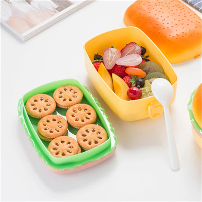 Hamburger Lunch Box Double Tier Cute Burger Bento Box microonde bambini pasto scolastico cibo Snack contenitore di frutta 1000/800ml