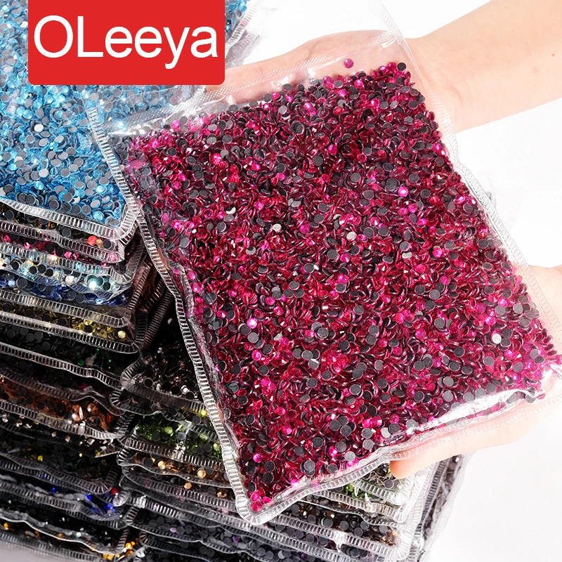 Oleeya 36 Hot Sale Colors Wholesale in Bulk DMC Hotfix Rhinestone Flatback Crystals Glass Strass For DIY Nail Accessories