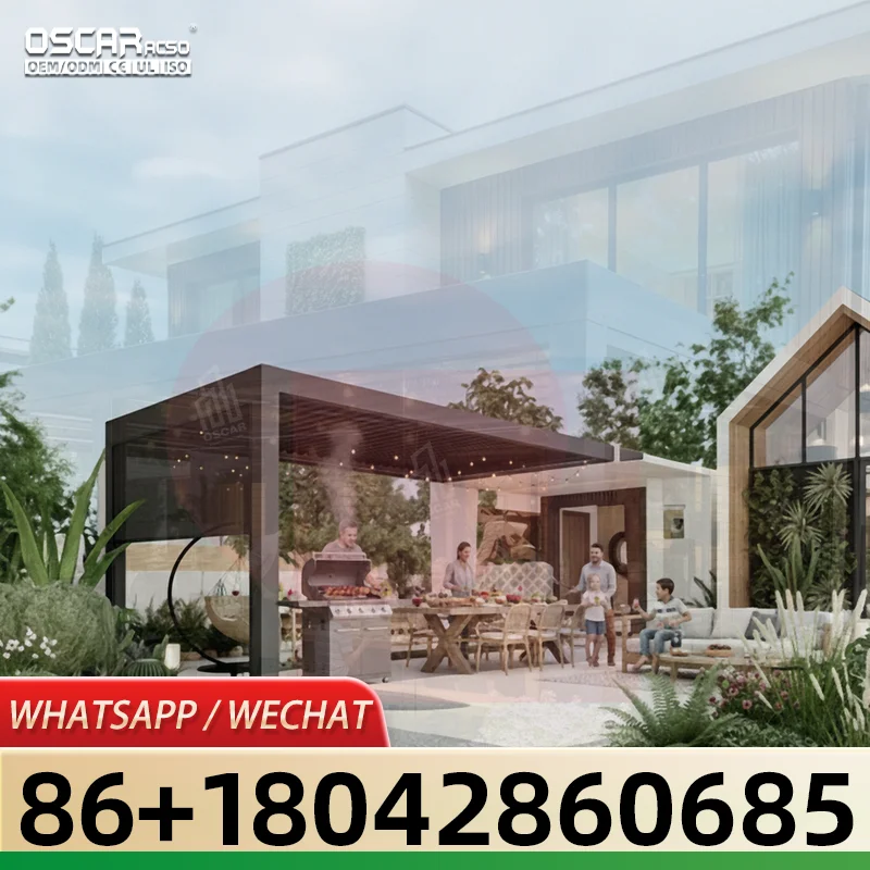 Waterproof Bioclimatic Motorised Louvered Outdoor Structures with Curtains Aluminum Pergola Roof and Gazebo for Garden Patio Poo