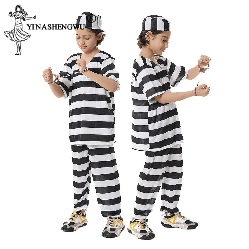 Inmate Cosplay Costume Orange Prisoner Jumpsuit Jailbird Outfit For Adult Child Set Halloween Christmas Costume Family Clothing