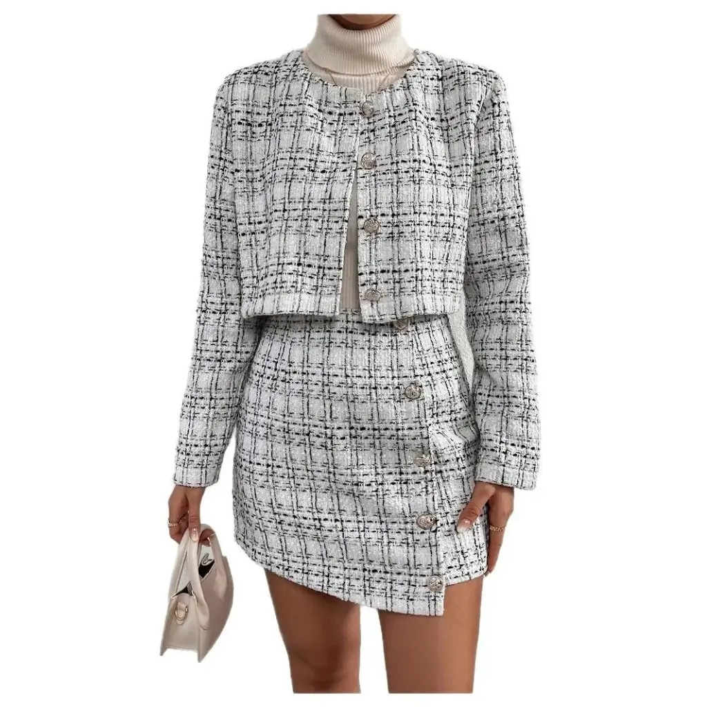 

Высококачественный вязаный костюм с юбкой, сверхпрочный качественный весенне-осенний новый верхний костюм в ароматном стиле, комплект средней длины для женщин