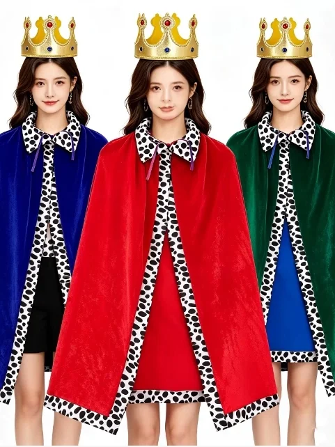 

Halloween King Robe Adult Prince Performance Costume Christmas Leopard Print Collar Stage Outfit Outerwear Cape Women's Fashion