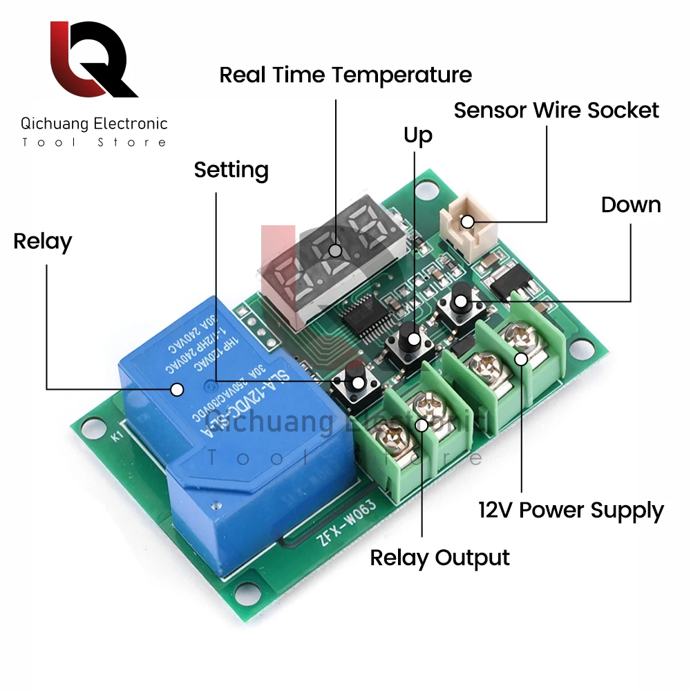 Imagem -02 - Led Digital Controlador de Temperatura Termostato Controlador de Temperatura Incubação Interruptor de Controle de Temperatura W1209 1pc